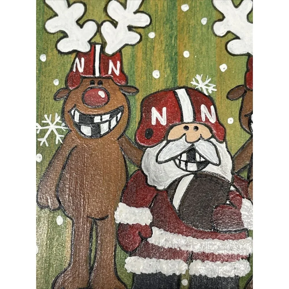 Christmas Football Wall Hanging Big Red Santa Sleigh Reindeer Green Hand Painted